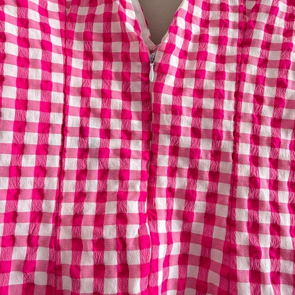 ASOS Pink Gingham Seersucker Mini Dress V-Neck Sleeveless Check Size 6 NWT - Picture 3 of 9